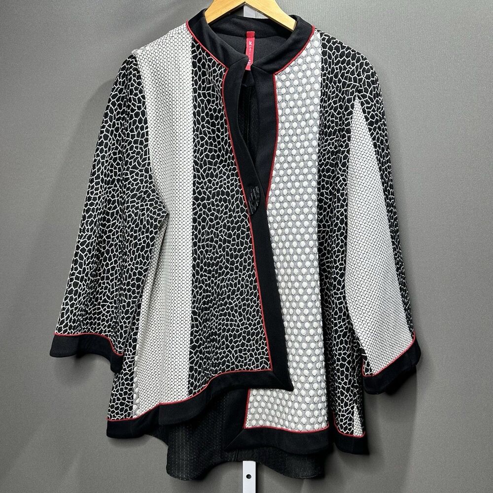 Ic By Connie K Jacket XXL Black White 3D Textured Asymmetric Art To Wear Artsy